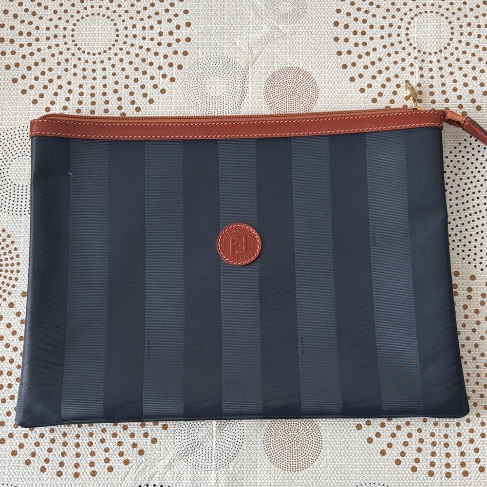 Fendi Black and Brown Striped Toiletry Bag